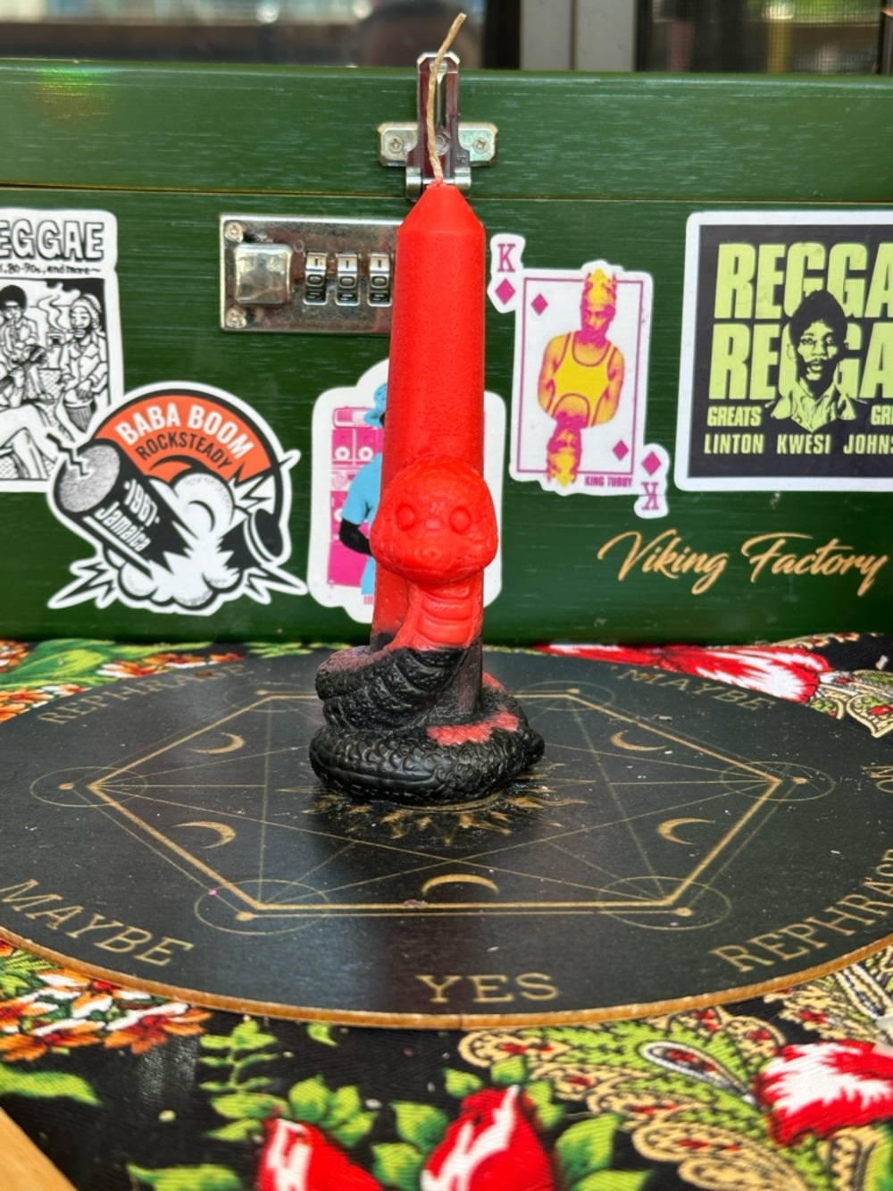 Snake Guardian Candle – Red & Black Ritual Candle – Gothic Serpent Decor